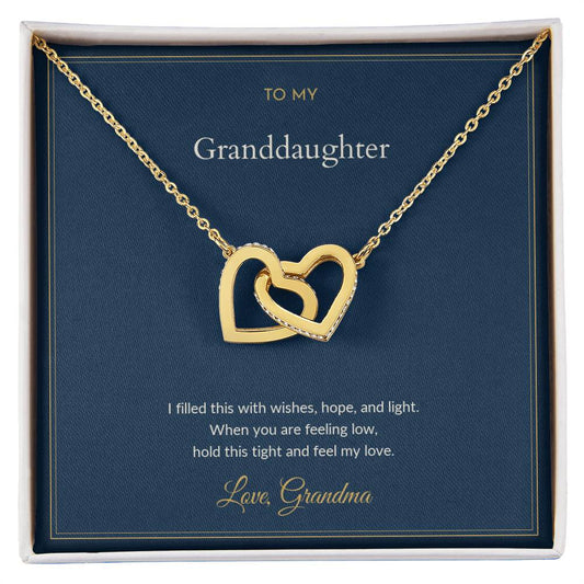 Interlocking Hearts necklace, on a keepsake card for Granddaughter (view 2)