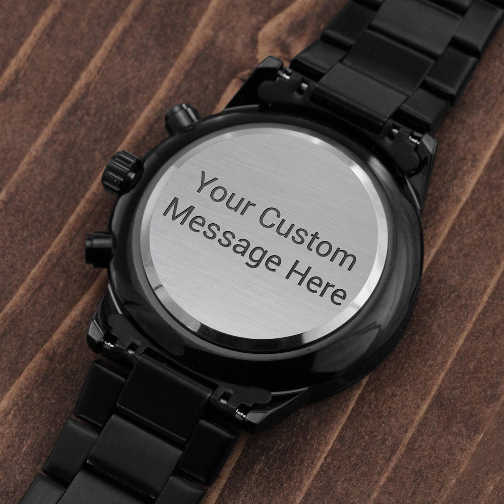 Black Chronograph Watch with Engraving, view 3