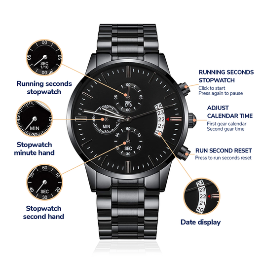 Black Chronograph Watch with Engraving, view 2