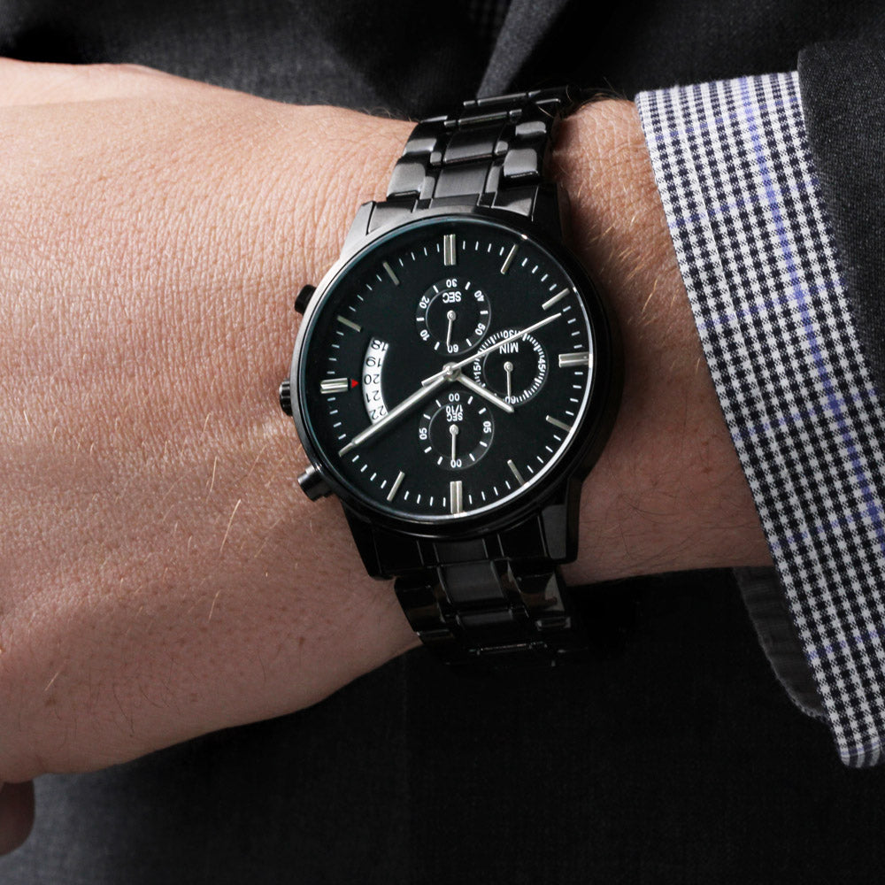 Black Chronograph Watch with Engraving, view 5