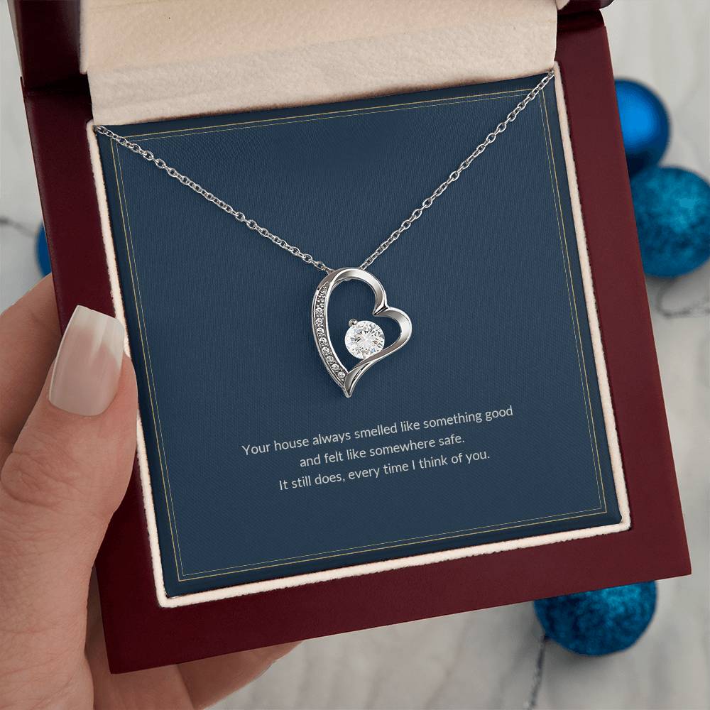 Forever Love necklace, 14k white gold, on a keepsake card for Grandma, in a luxury wooden box (view 3)