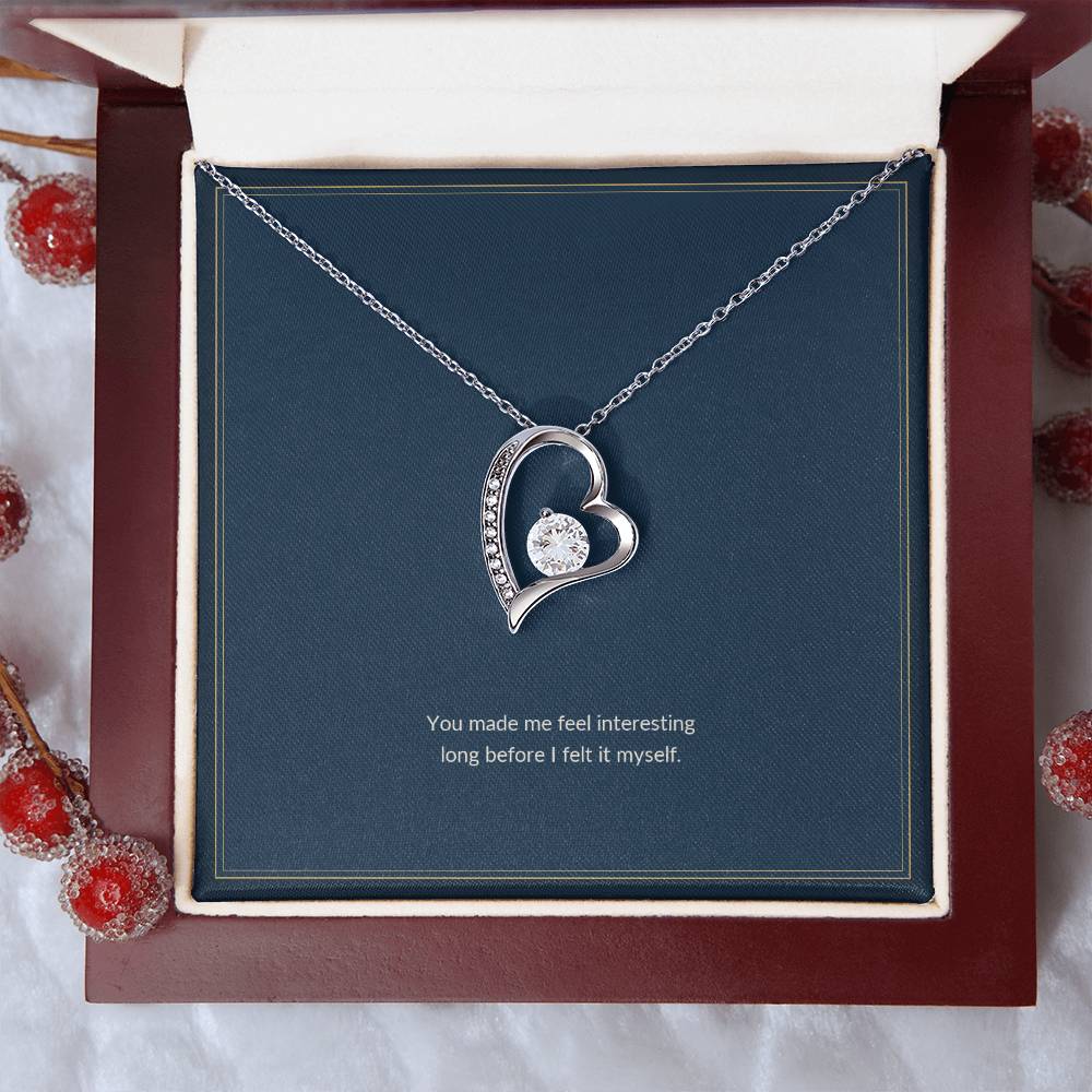 Forever Love necklace, 14k white gold, on a keepsake card for Aunt, in a luxury wooden box (view 2)