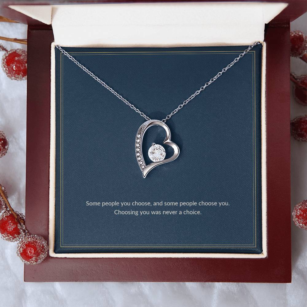Forever Love necklace, 14k white gold, on a keepsake card for Friend, in a luxury wooden box (view 2)