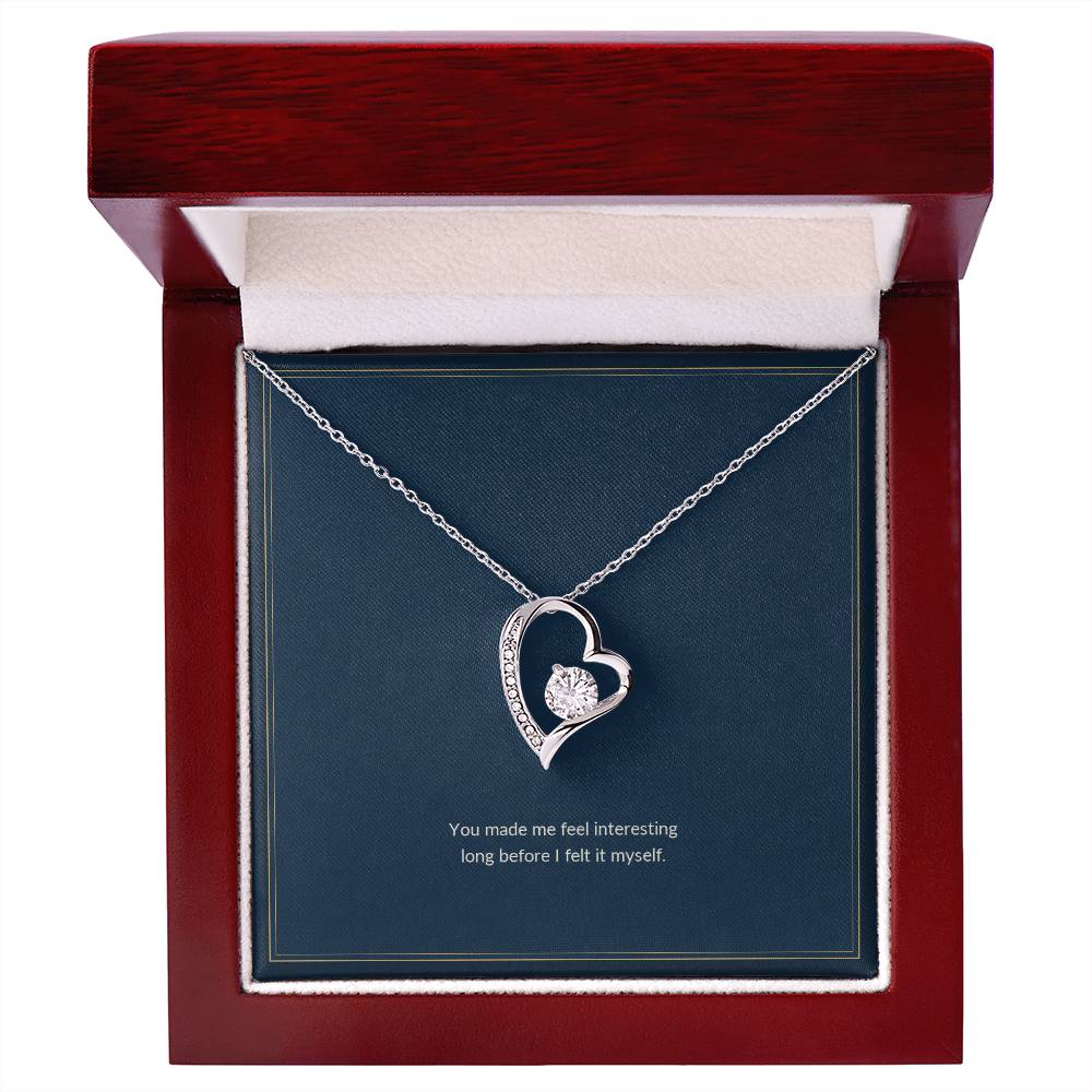 Forever Love necklace, 14k white gold, on a keepsake card for Aunt, in a luxury wooden box (view 1)