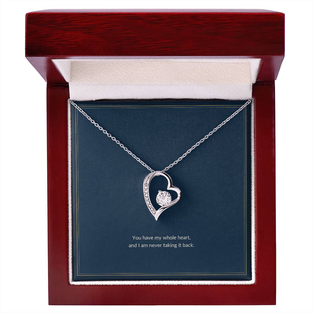 Forever Love necklace, 14k white gold, on a keepsake card for Girlfriend, in a luxury wooden box (view 1)