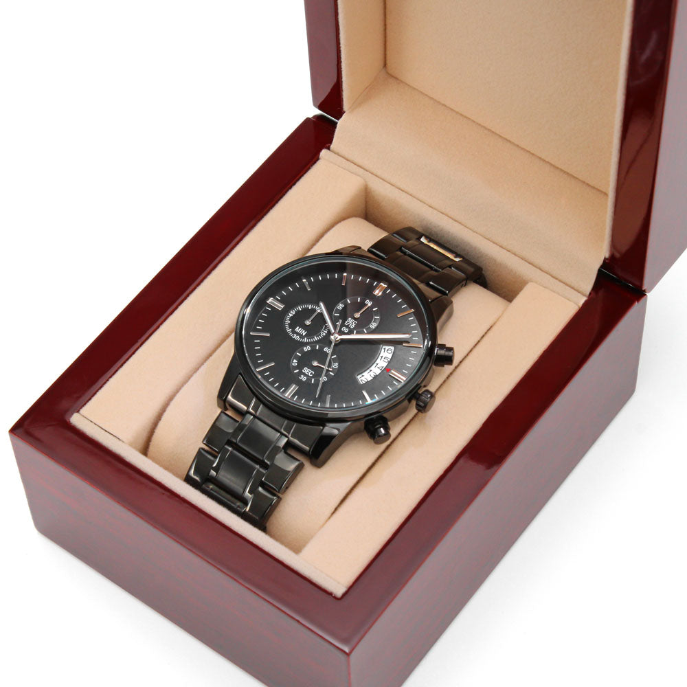 Black Chronograph Watch with Engraving, view 6