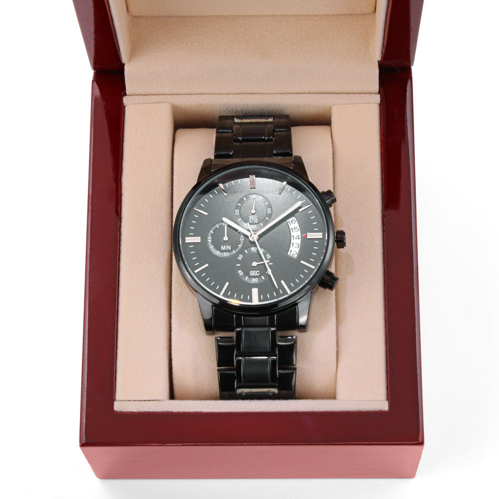 Black Chronograph Watch with Engraving, view 7