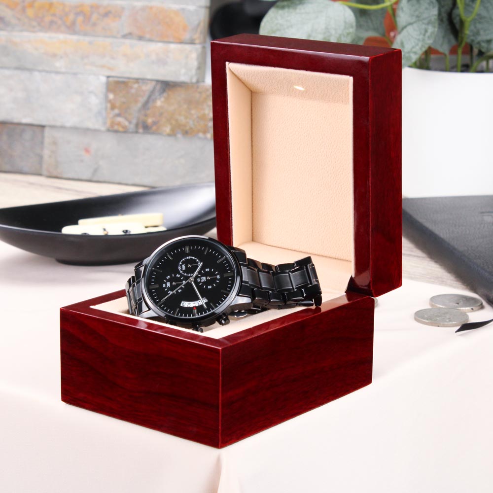 Black Chronograph Watch with Engraving, view 8