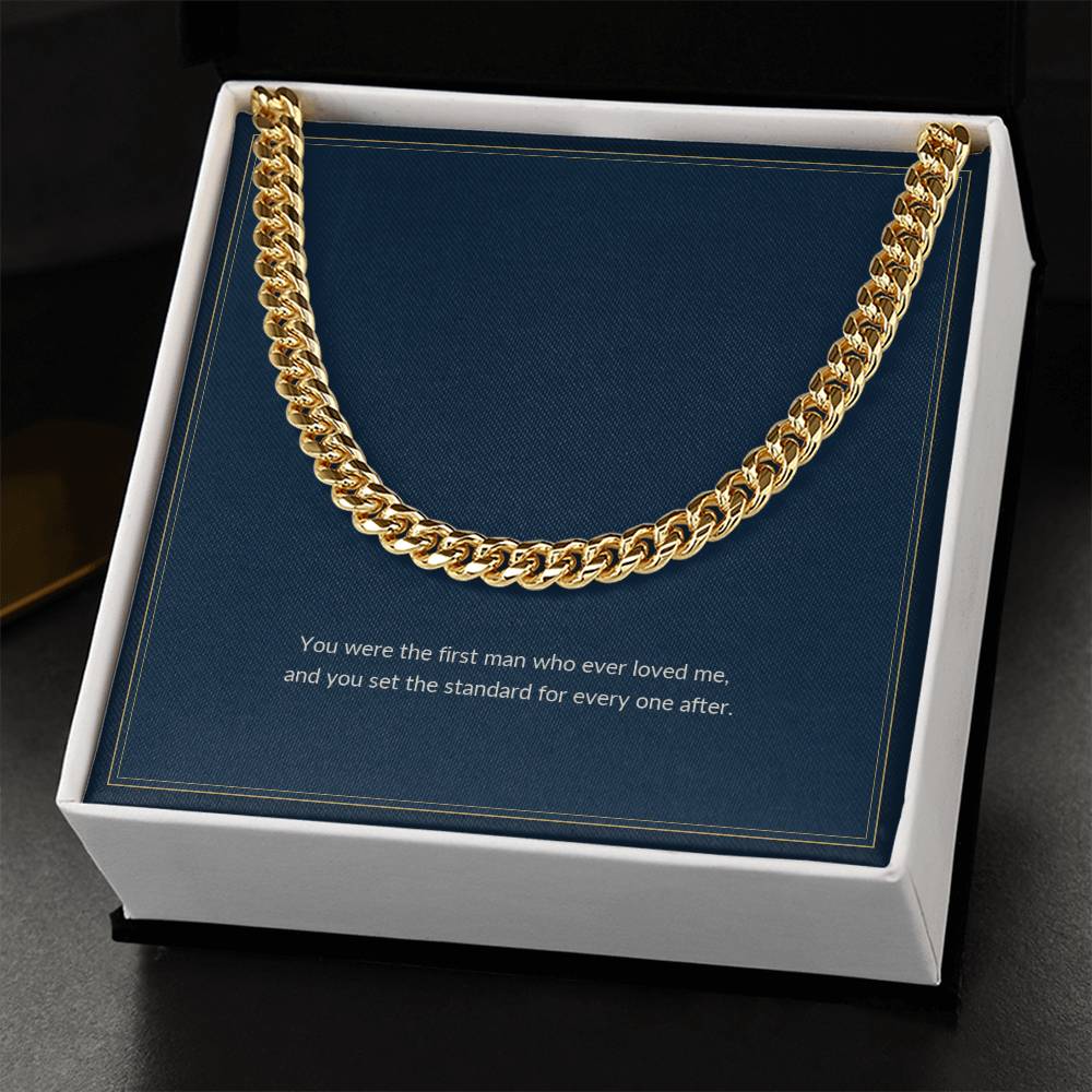 Cuban Link necklace, 18k yellow gold, on a keepsake card for Dad, in a standard gift box (view 4)