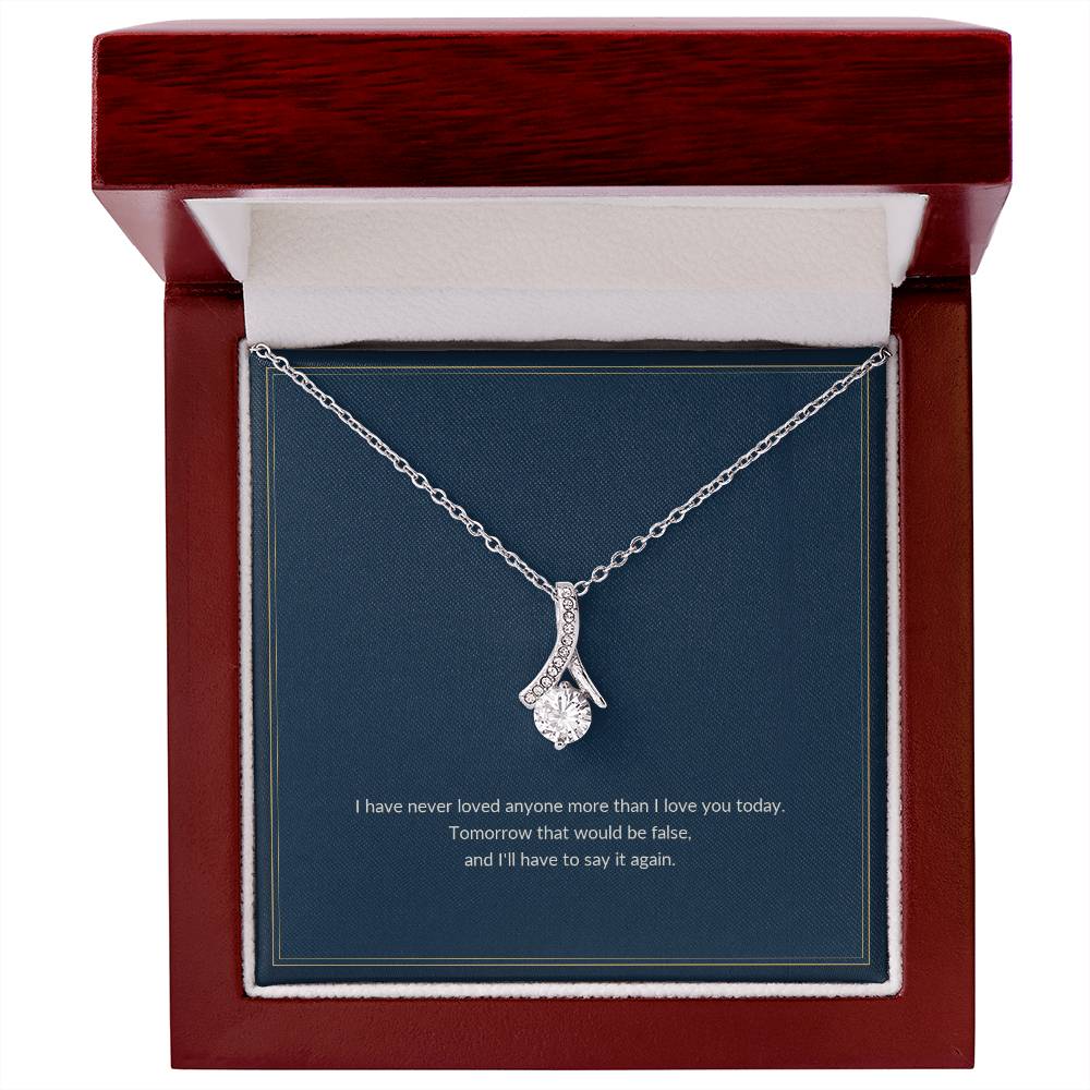Alluring Beauty necklace, 14k white gold, on a keepsake card for Wife, in a luxury wooden box