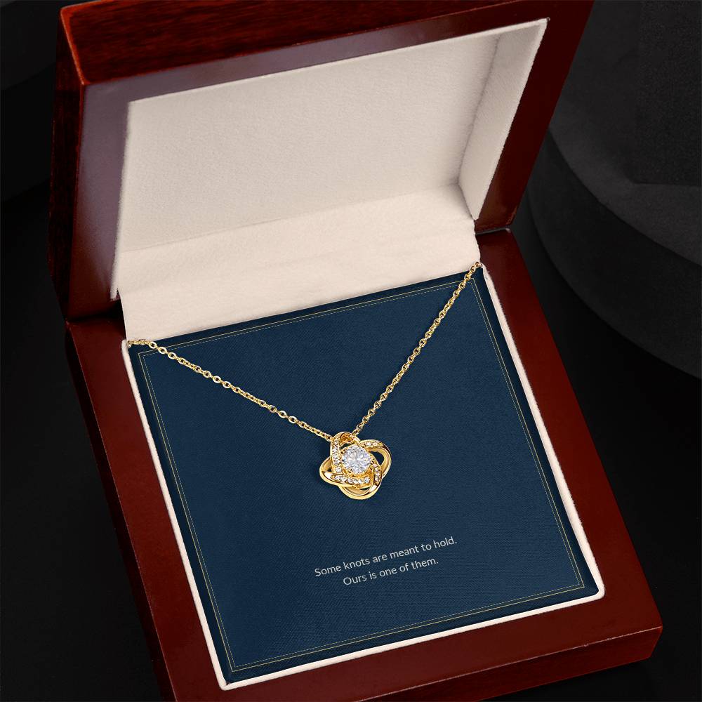 Love Knot necklace, 18k yellow gold, on a keepsake card for Girlfriend, in a luxury wooden box (view 2)