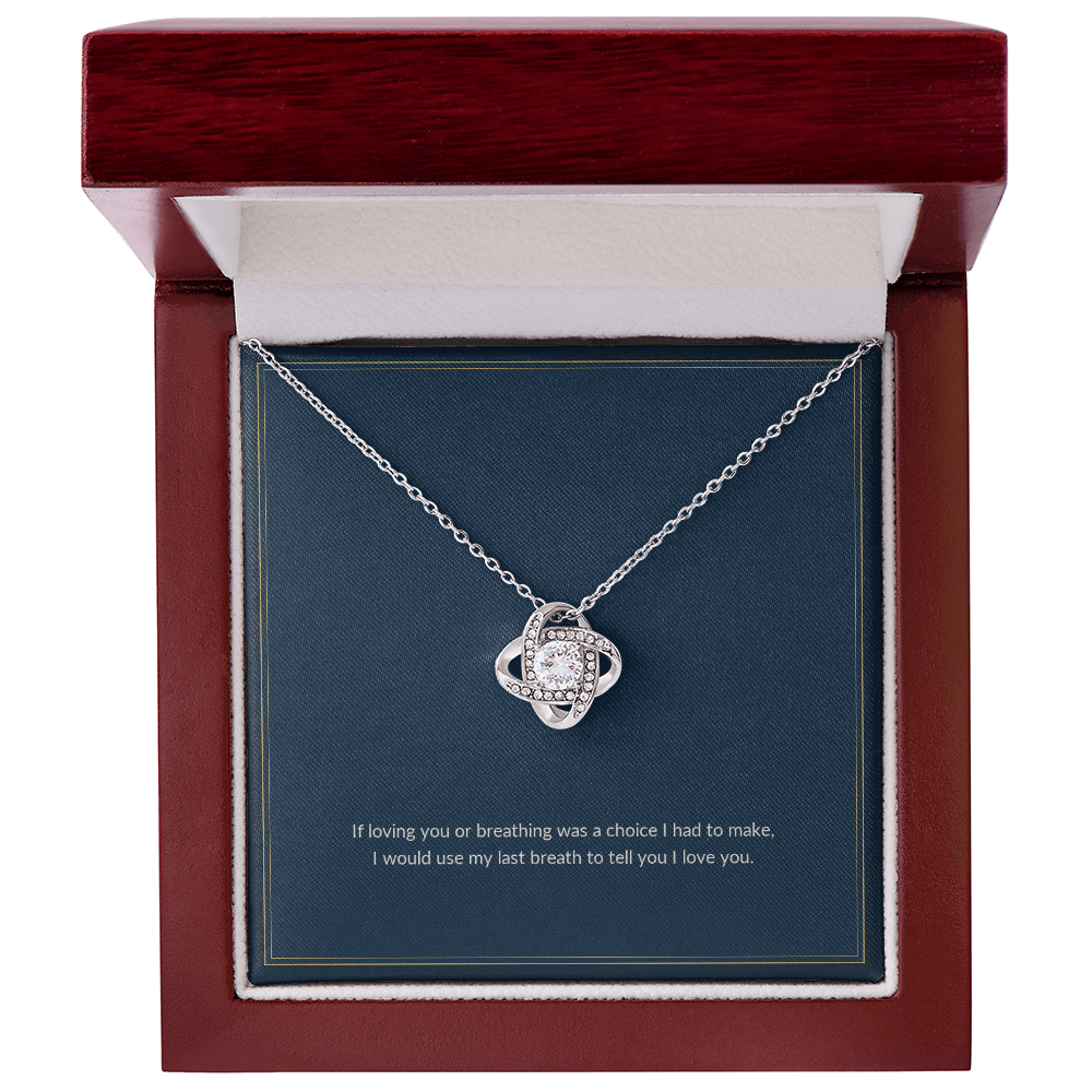 Love Knot necklace, 14k white gold, on a keepsake card for Daughter, in a luxury wooden box