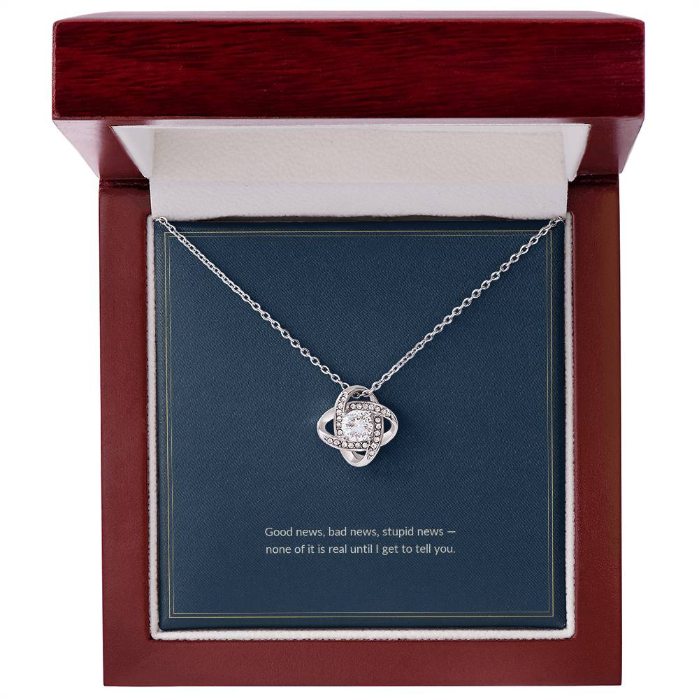 Love Knot necklace, 14k white gold, on a keepsake card for Girlfriend, in a luxury wooden box