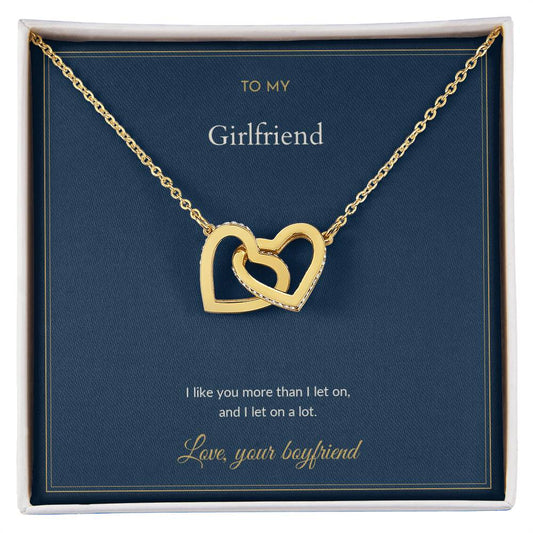 Interlocking Hearts necklace, on a keepsake card for Girlfriend (view 2)