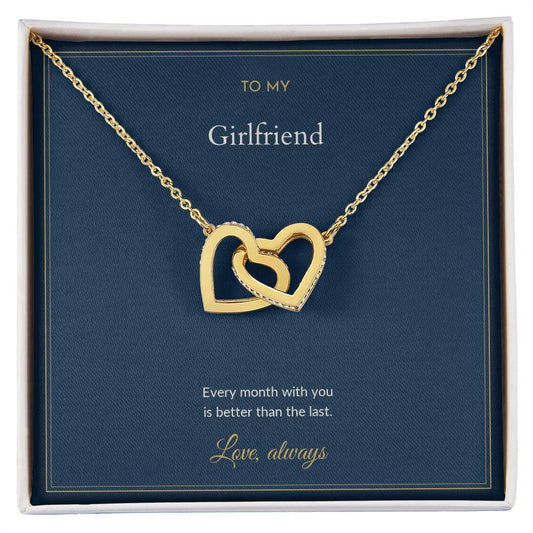Interlocking Hearts necklace, on a keepsake card for Girlfriend (view 2)
