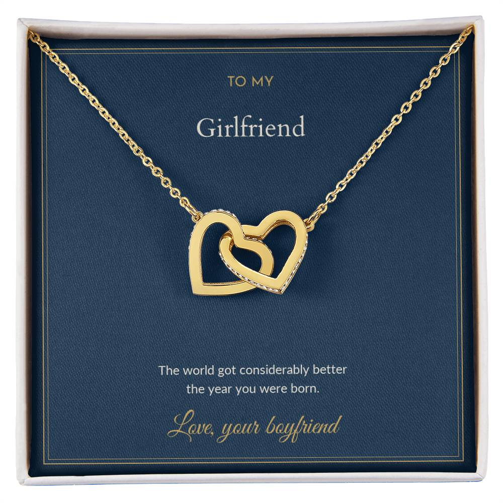 Interlocking Hearts necklace, on a keepsake card for Girlfriend (view 2)