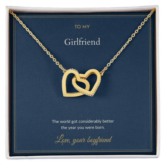 Interlocking Hearts necklace, on a keepsake card for Girlfriend (view 2)