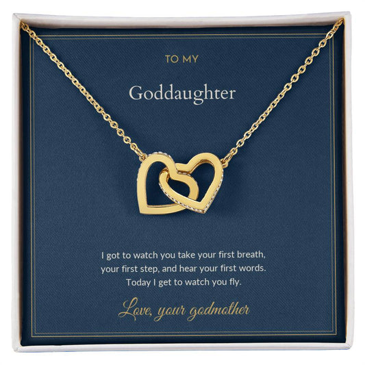 Interlocking Hearts necklace, on a keepsake card for Goddaughter (view 2)
