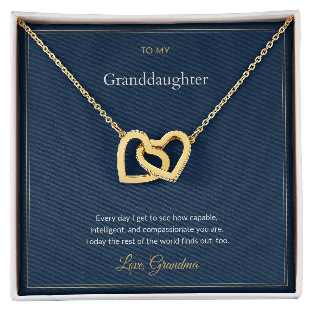 Interlocking Hearts necklace, on a keepsake card for Granddaughter (view 2)