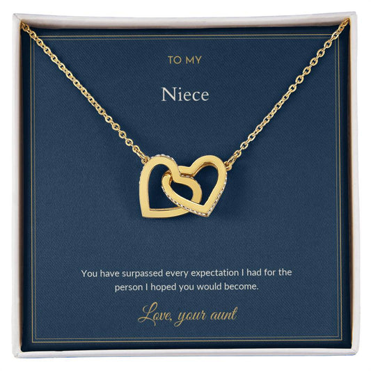 Interlocking Hearts necklace, on a keepsake card for Niece (view 2)
