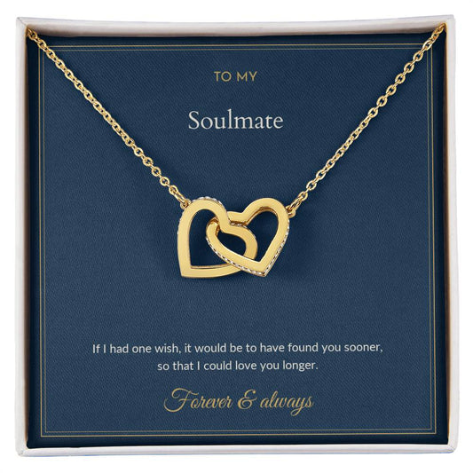 Interlocking Hearts necklace, on a keepsake card for Soulmate (view 2)
