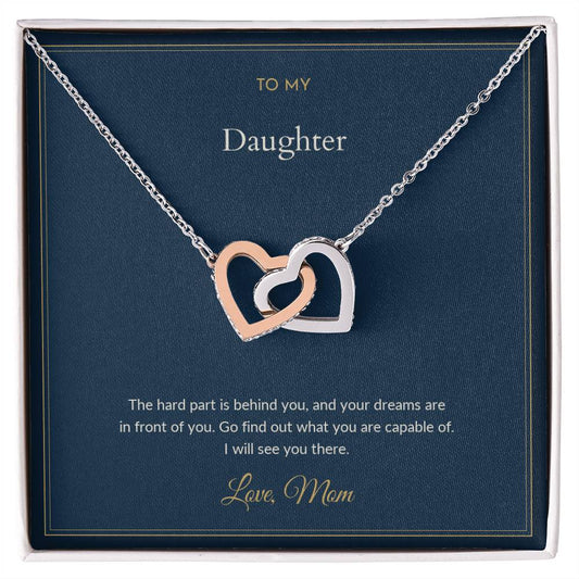 Interlocking Hearts necklace, on a keepsake card for Daughter (view 1)