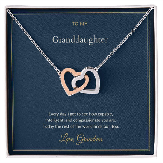 Interlocking Hearts necklace, on a keepsake card for Granddaughter (view 1)