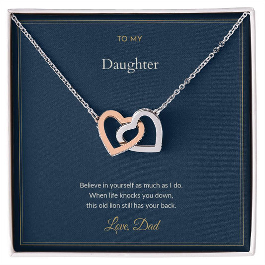 Interlocking Hearts necklace, on a keepsake card for Daughter (view 1)