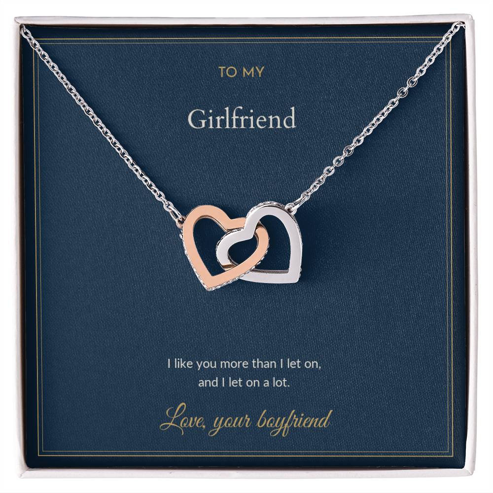 Interlocking Hearts necklace, on a keepsake card for Girlfriend (view 1)