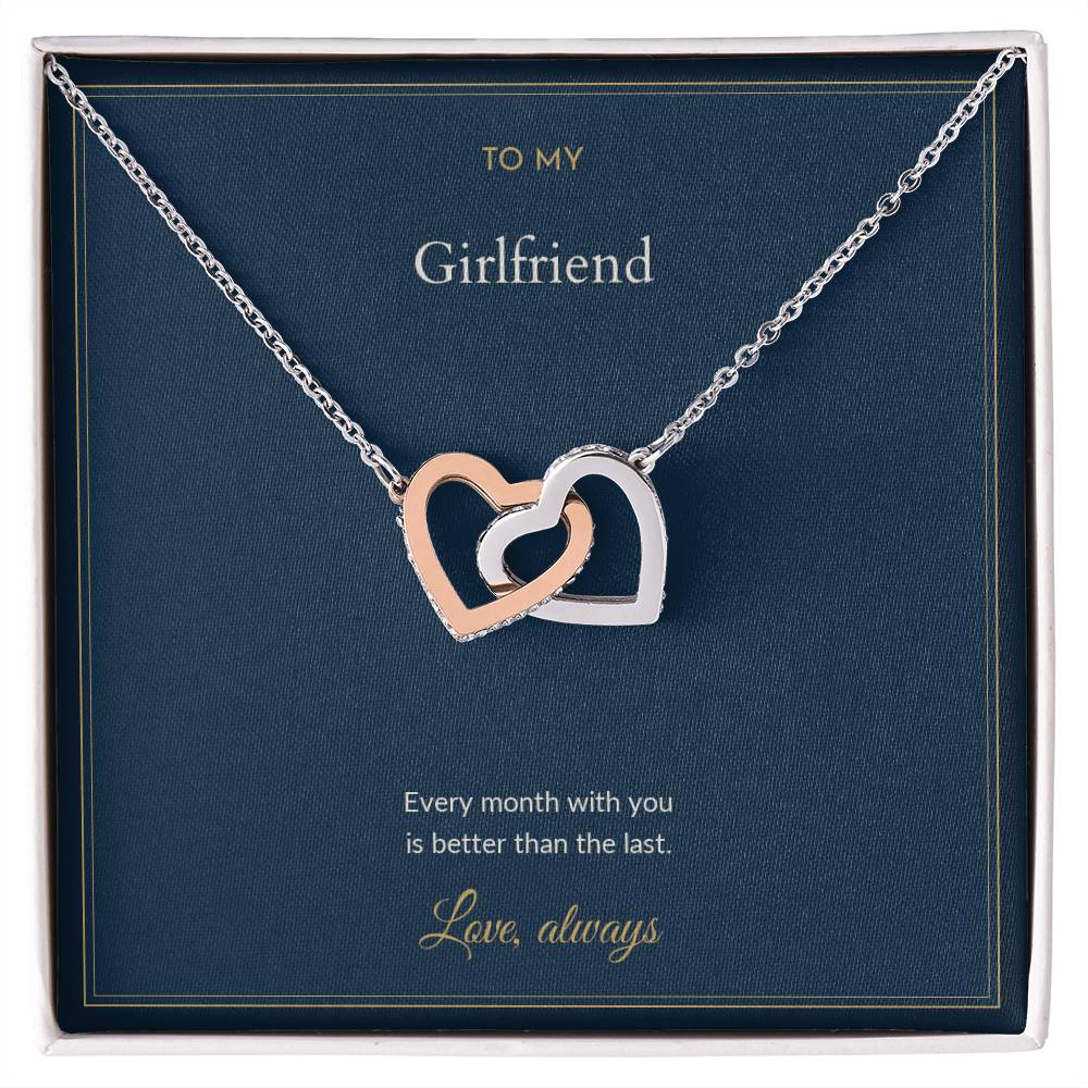 Interlocking Hearts necklace, on a keepsake card for Girlfriend (view 1)