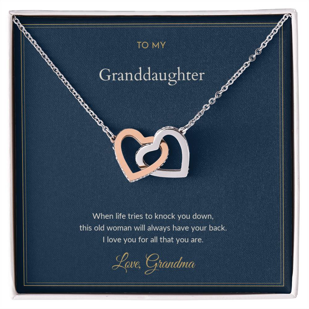 Interlocking Hearts necklace, on a keepsake card for Granddaughter (view 1)