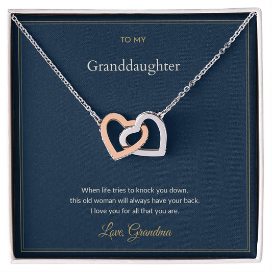 Interlocking Hearts necklace, on a keepsake card for Granddaughter (view 1)