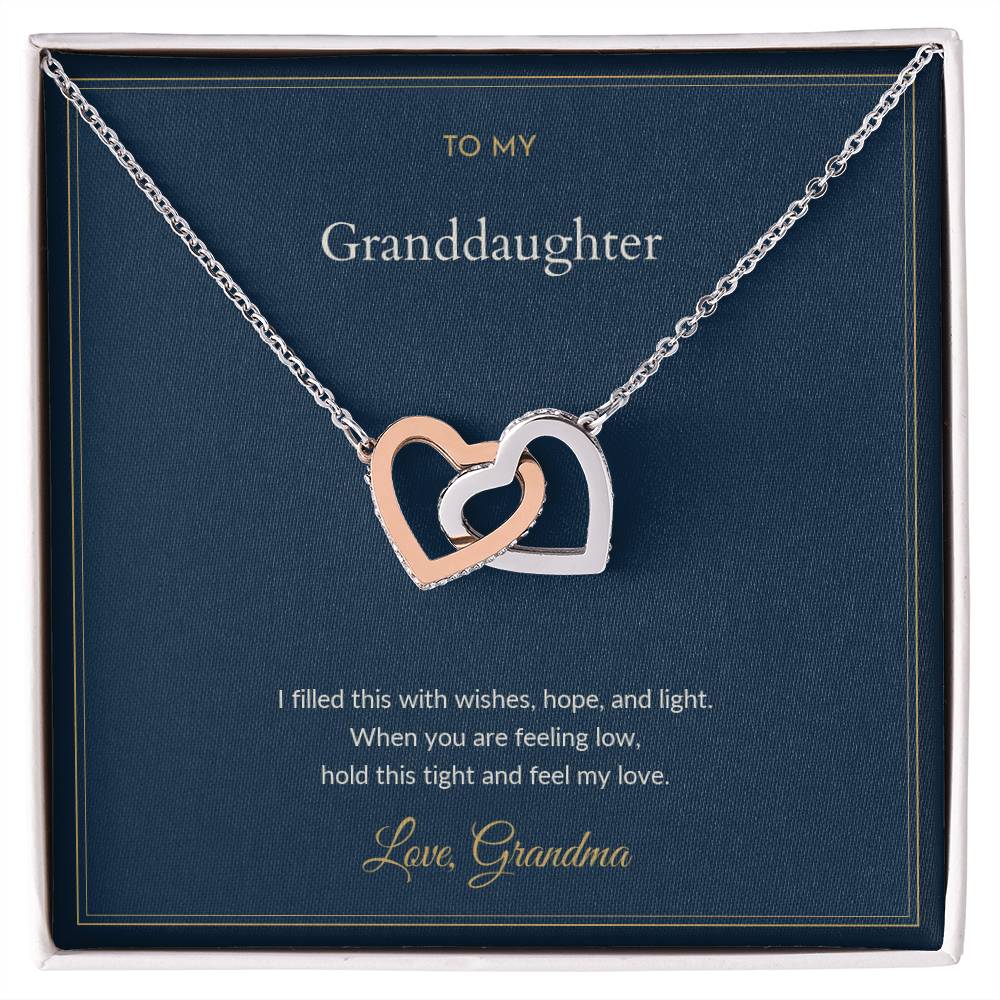 Interlocking Hearts necklace, on a keepsake card for Granddaughter (view 1)
