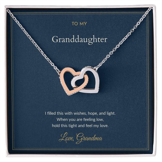 Interlocking Hearts necklace, on a keepsake card for Granddaughter (view 1)