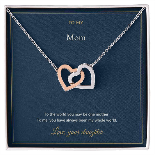 Interlocking Hearts necklace, on a keepsake card for Mom (view 1)