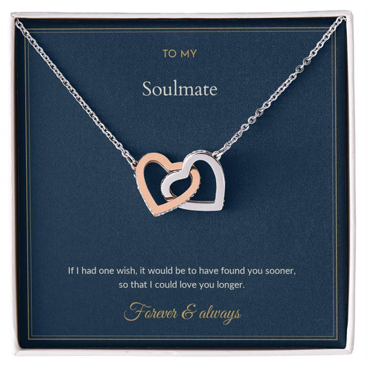 Interlocking Hearts necklace, on a keepsake card for Soulmate (view 1)