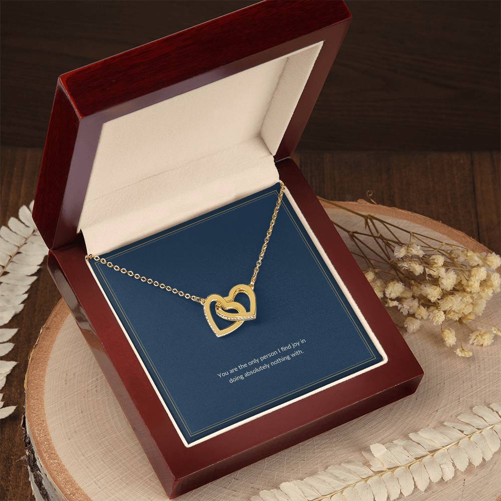 Interlocking Hearts necklace, 18k yellow gold, on a keepsake card for Girlfriend, in a luxury wooden box (view 2)