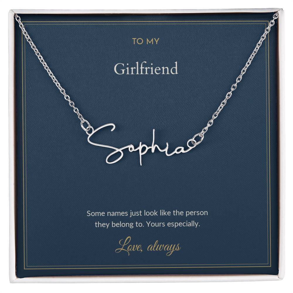 Signature Name necklace, on a keepsake card for Girlfriend (view 1)