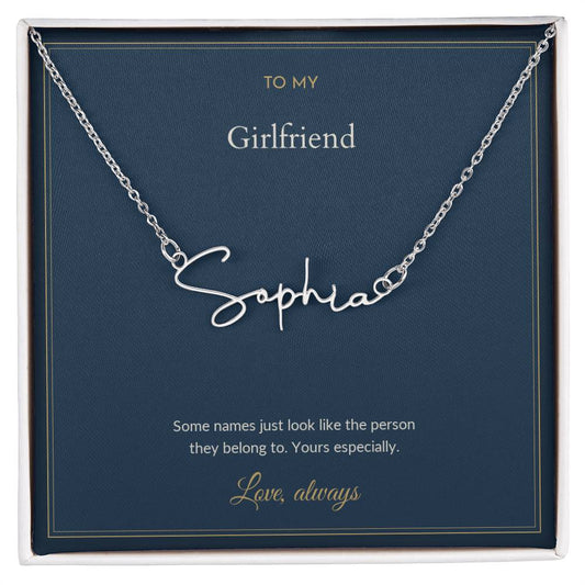 Signature Name necklace, on a keepsake card for Girlfriend (view 1)