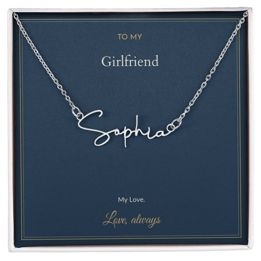 Signature Name necklace, on a keepsake card for Girlfriend (view 1)