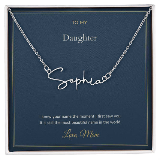Signature Name necklace, on a keepsake card for Daughter (view 1)