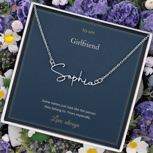 Signature Name necklace, on a keepsake card for Girlfriend (view 2)