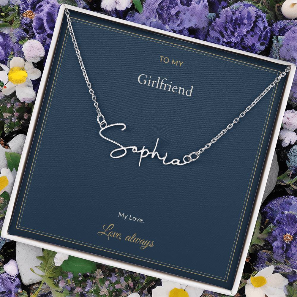 Signature Name necklace, on a keepsake card for Girlfriend (view 2)