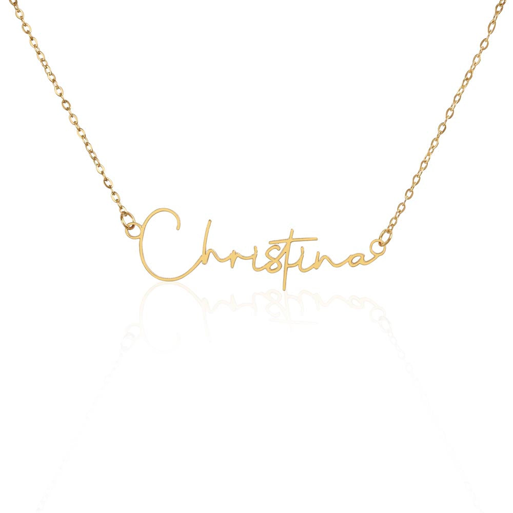 Signature Name necklace, gold finish over stainless steel, on a keepsake card for Girlfriend, in a standard gift box (view 6)