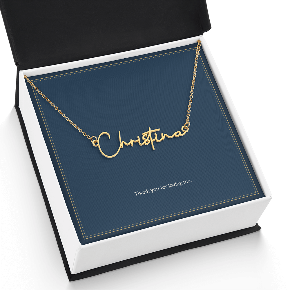 Signature Name necklace, gold finish over stainless steel, on a keepsake card for Girlfriend, in a standard gift (view 11)