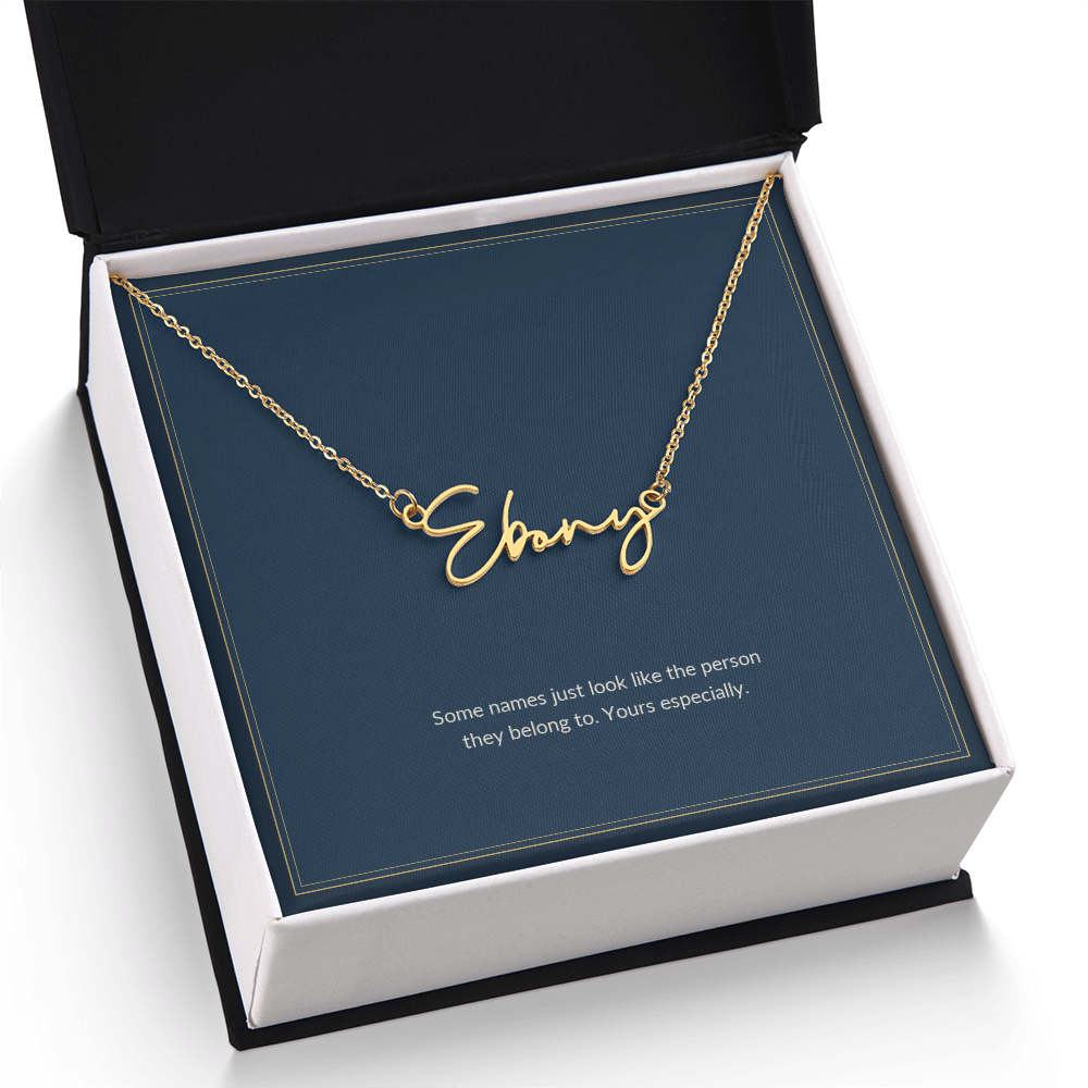 Signature Name necklace, gold finish over stainless steel, on a keepsake card for Girlfriend, in a standard gift (view 12)