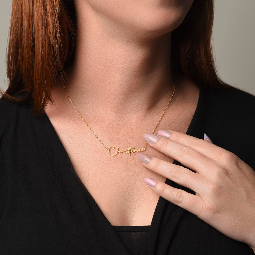 Signature Name necklace, gold finish over stainless steel, on a keepsake card for Girlfriend, in a standard gift (view 10)