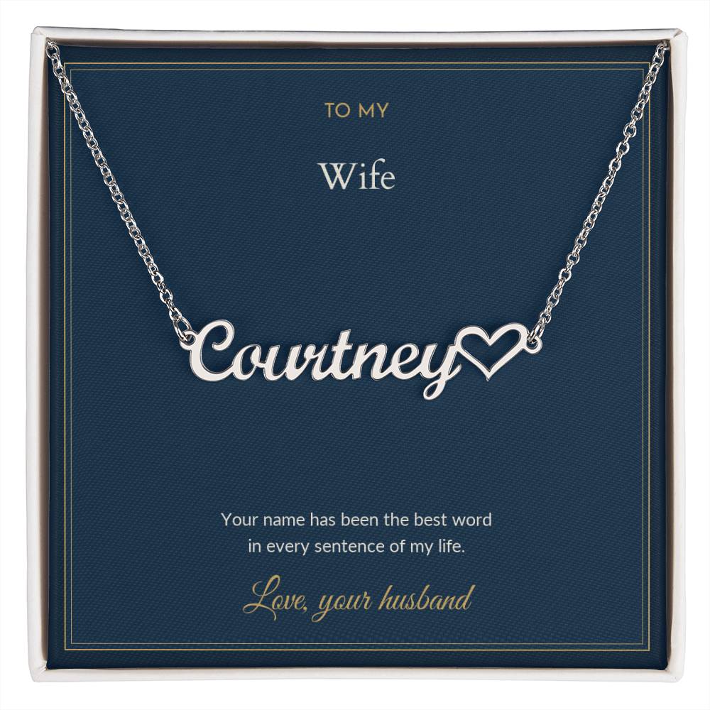 Heart Name necklace, on a keepsake card for Wife (view 1)