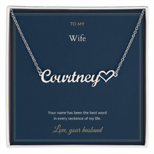 Heart Name necklace, on a keepsake card for Wife (view 1)