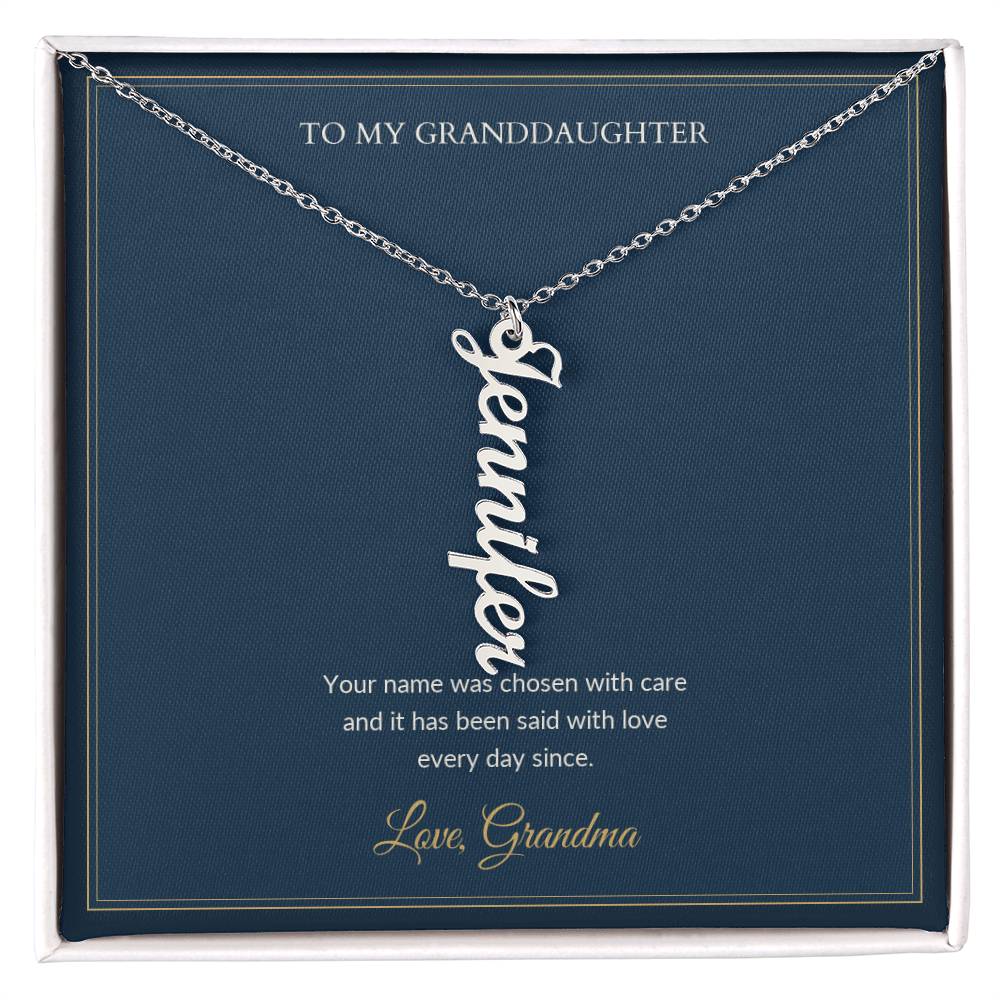 Vertical Name necklace, on a keepsake card for Granddaughter (view 1)